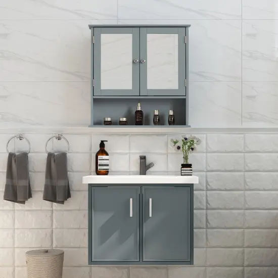 Mirror Wall Mounted Cabinet For the Bathroom and Vanity with Adjustable Shelves Gray {2}