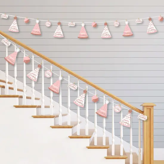 Big Dot of Happiness Pink Rose Gold Birthday - Happy Birthday Party DIY Decorations - Clothespin Garland Banner - 44 Pieces {3}
