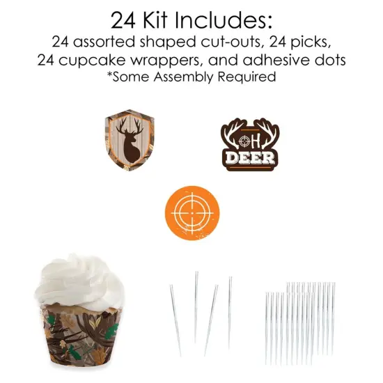 Big Dot of Happiness Gone Hunting - Cupcake Decor - Deer Hunting Camo Baby Shower or Birthday Party Cupcake Wrappers & Treat Picks Kit - Set of 24 {6}