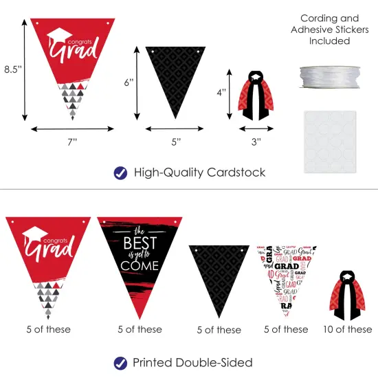Big Dot of Happiness 30 Piece Red Graduation Party Pennant Triangle Banner {4}