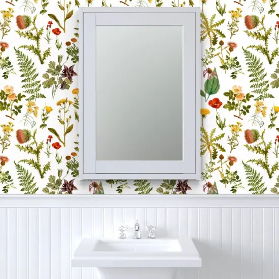 Pre-Pasted Wallpaper 2FT Wide Vintage Botanical Wildflowers Small Florals Botanicals Woodland Flowers Spring Nature Art Illustration Custom Pre-pasted Wallpaper by Spoonflower {6}