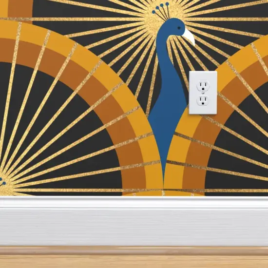 Peel & Stick Wallpaper 2FT Wide Art Deco Peacock Luxurious 1920S Glamour Scallop Geometric Custom Removable Wallpaper by Spoonflower {4}