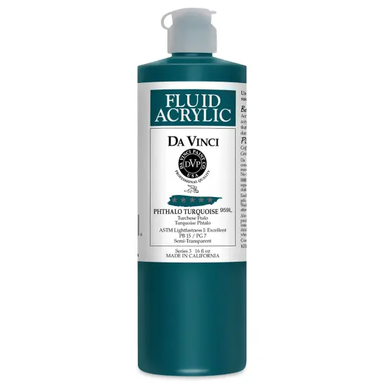Da Vinci Fluid Acrylics - Phthalo Turquoise, 16 oz bottle {1}