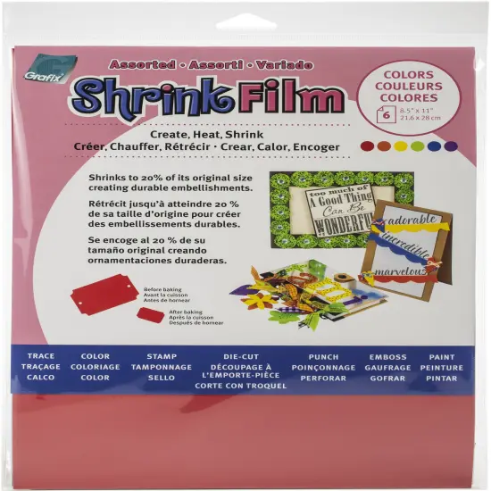 Grafix Shrink Film 8.5"X11" 6/Pkg-Red, Yellow, Purple, Blue, Orange, Green {1}