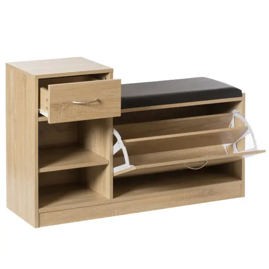 Wooden Entryway Shoe Storage Bench with Cushion Oak {4}