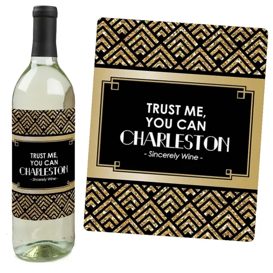 Big Dot of Happiness Roaring 20's - 1920s Art Deco Jazz Party Decorations for Women and Men - Wine Bottle Label Stickers - Set of 4 {6}