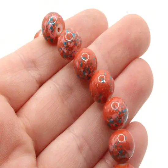 40 10mm Red with Pink & Blue Splatter Paint Smooth Round Glass Beads {3}