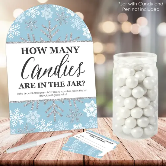 Big Dot of Happiness Winter Wonderland - How Many Candies Snowflake Holiday Party and Winter Wedding Game - 1 Stand and 40 Cards - Candy Guessing Game {3}
