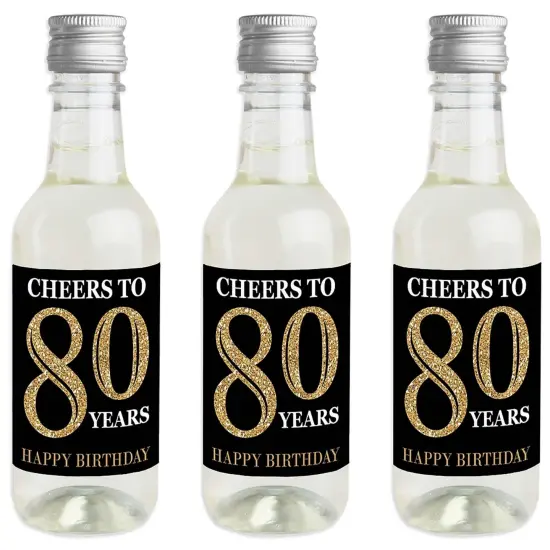Big Dot of Happiness Adult 80th Birthday - Gold - Mini Wine & Champagne Bottle Label Stickers - Birthday Party Favor Gift for Women & Men - Set of 16 {1}