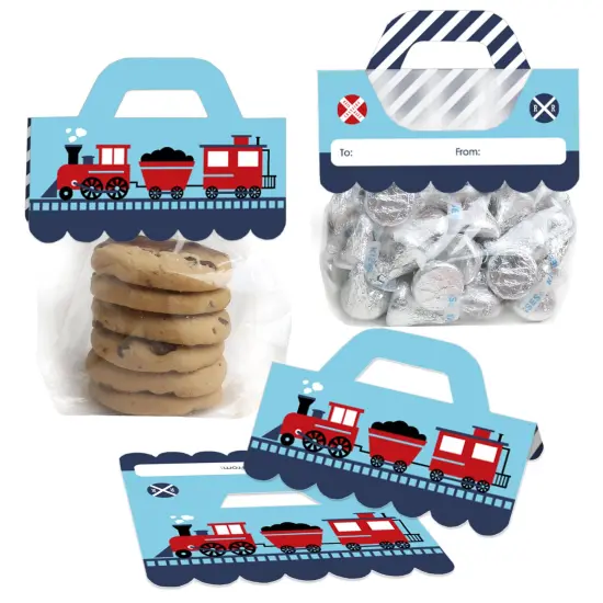 Big Dot of Happiness Railroad Party Crossing DIY Steam Train Birthday Party or Baby Shower Clear Goodie Favor Bag Labels Candy Bags with Toppers 24 Ct {1}