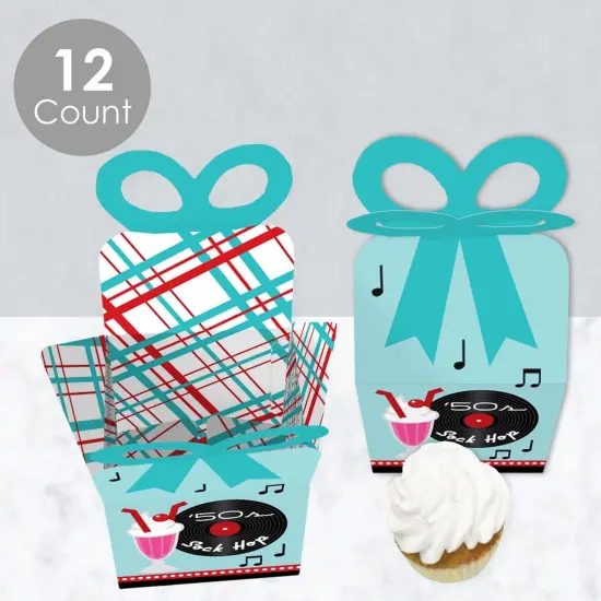 Big Dot of Happiness 50's Sock Hop - Square Favor Gift Boxes - 1950s Rock N Roll Party Bow Boxes - Set of 12 {4}
