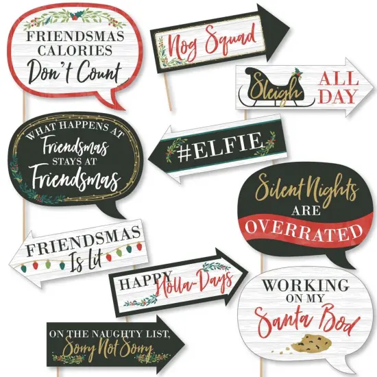 Big Dot of Happiness Funny Rustic Merry Friendsmas - Friends Christmas Party Photo Booth Props Kit - 10 Piece {1}