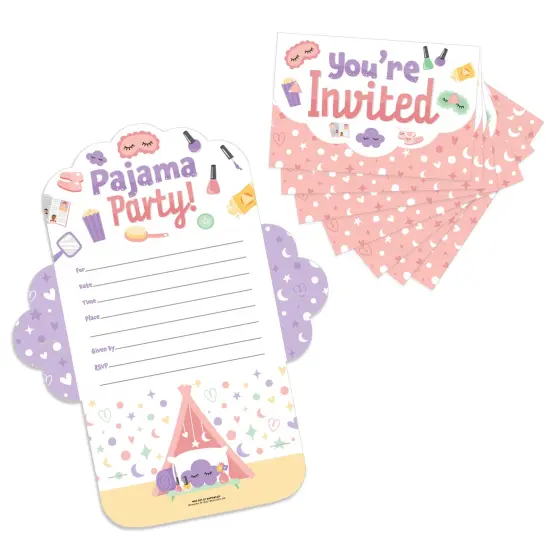 Big Dot of Happiness Pajama Slumber Party - Fill-In Cards - Girls Sleepover Birthday Party Fold and Send Invitations - Set of 8 {1}