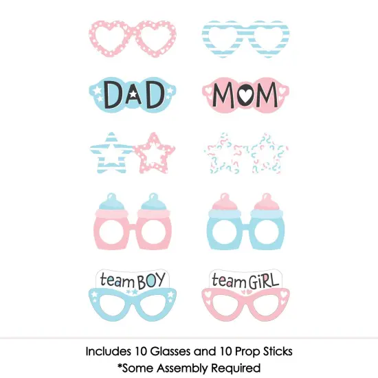 Big Dot of Happiness Baby Gender Reveal Glasses - Paper Card Stock Team Boy or Girl Party Photo Booth Props Kit - 10 Count {4}