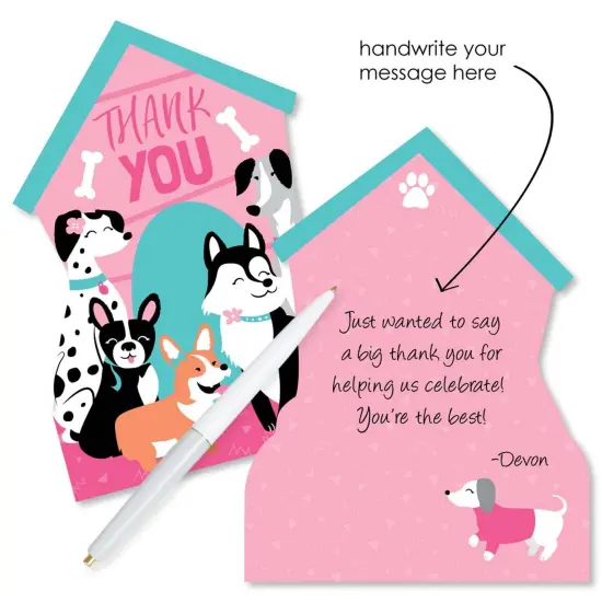 Big Dot of Happiness Pawty Like a Puppy Girl - Shaped Thank You Cards - Pink Dog Baby Shower or Birthday Party Thank You Cards & Envelopes - Set of 12 {3}