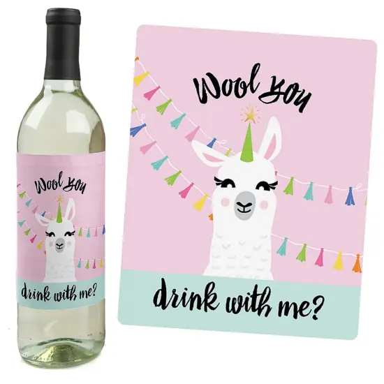 Big Dot of Happiness Whole Llama Fun - Llama Fiesta Baby Shower or Birthday Party Decorations for Women & Men - Wine Bottle Label Stickers - Set of 4 {4}
