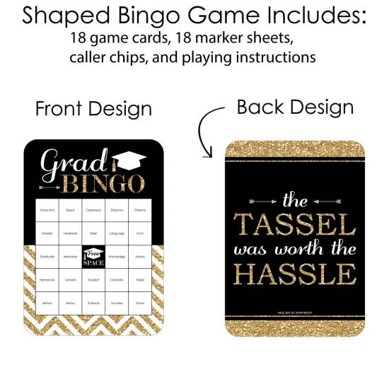 Big Dot of Happiness Tassel Worth The Hassle - Gold - Bingo Cards and Markers - Graduation Party Shaped Bingo Game - Set of 18 {6}