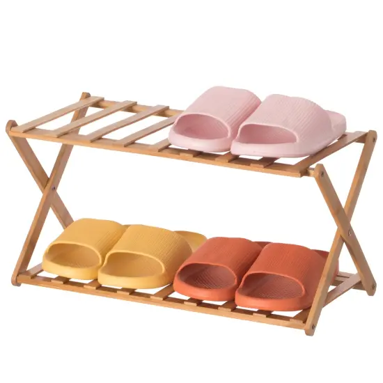 Bamboo Foldable Shoe Rack, Free Standing Shoe Organizer Storage Rack {8}