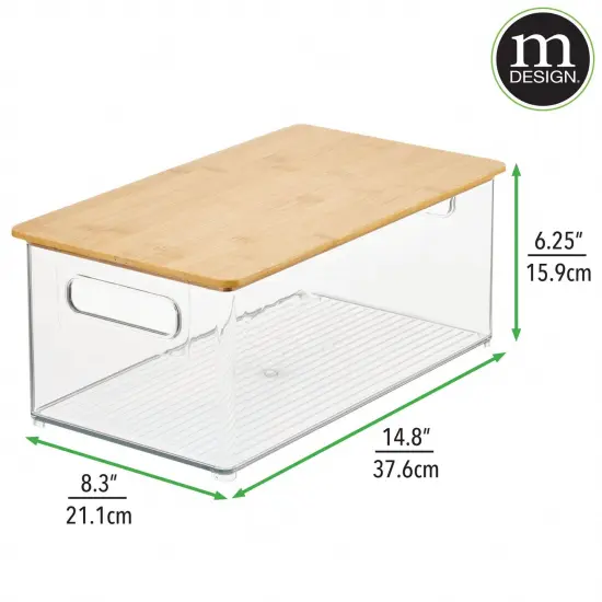 mDesign Plastic Kitchen Storage Box - Bamboo Lid, Handles {3}