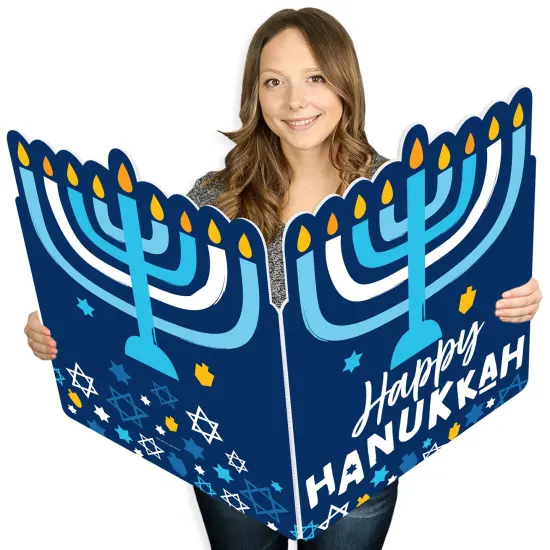 Big Dot of Happiness Hanukkah Menorah - Happy Chanukah Holiday Giant Greeting Card - Big Shaped Jumborific Card - 16.5 x 22 inches {1}