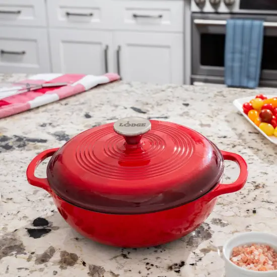 Lodge Porcelain Enameled Cast Iron Dutch Oven Non-Stick 3 Quart Red {3}