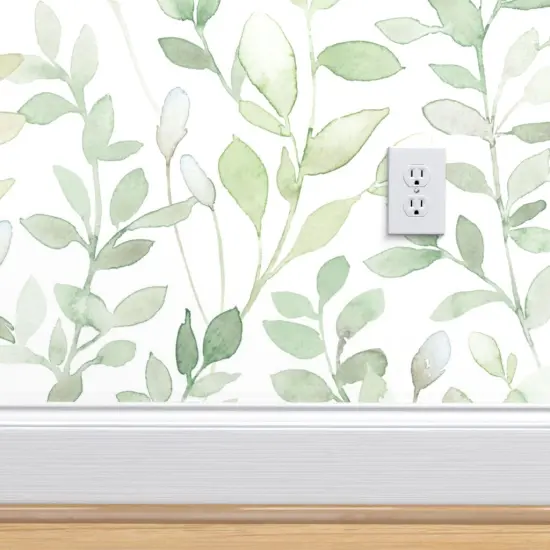 Peel & Stick Wallpaper 2FT Wide Soft Leaves White Green Leaves Nature Branches Forest Fresh Summer Large Scale Soft Midsummer Light Custom Removable Wallpaper by Spoonflower {4}