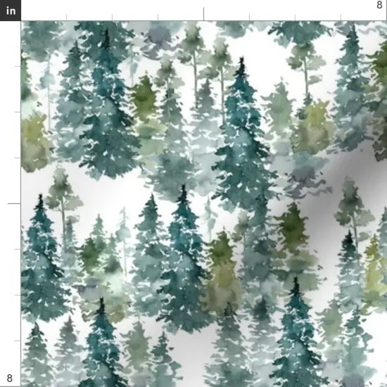 Various Fabrics by the Yard or Fat Quarter Woodland Pine Trees White Winter Christmas Snowy Watercolor Green Holiday Forest Custom Printed Fabric by Spoonflower {4}