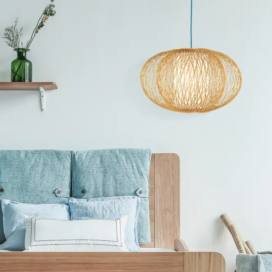 Handmade Modern Round Bamboo Wicker Rattan Lamp Hanging Light Shade {4}