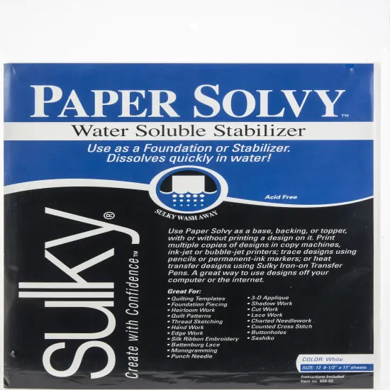 Sulky Paper Solvy Water-Soluble Stabilizer 12/Pkg-8.5"X11" {1}