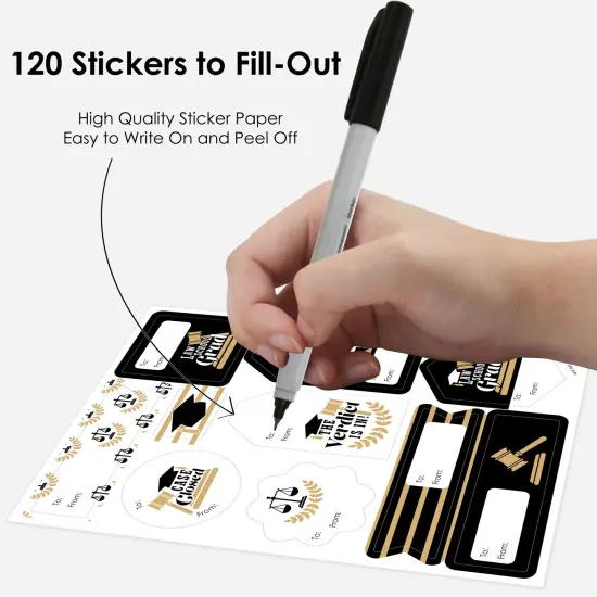 Big Dot of Happiness Law School Grad - Assorted Future Lawyer Graduation Party Gift Tag Labels - To and From Stickers - 12 Sheets - 120 Stickers {4}
