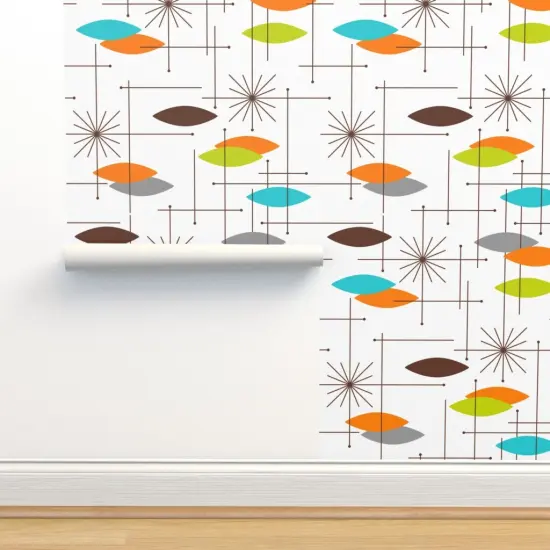 Peel & Stick Wallpaper 2FT Wide Mid Century Modern, Orbs, Large Scale, Starburst, Atomic, Mcm, Retro, Space Age, Brown, Burnt Orange, Blue, Lime Green Custom Removable Wallpaper by Spoonflower {2}