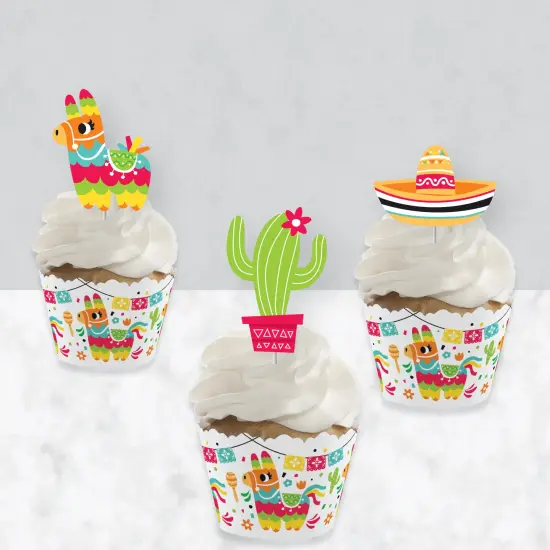 Big Dot of Happiness Pinata Party - Cupcake Decoration - Colorful Fiesta Cupcake Wrappers and Treat Picks Kit - Set of 24 {4}