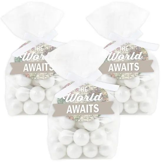 Big Dot of Happiness World Awaits - Travel Themed Party Clear Goodie Favor Bags - Treat Bags With Tags - Set of 12 {1}