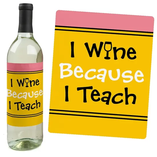 Big Dot of Happiness Best Teacher Gift - Teacher Appreciation First and Last Day of School or Christmas Gift - Wine Bottle Label Stickers - Set of 4 {3}