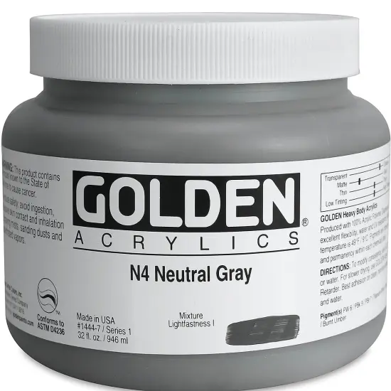 Golden Heavy Body Artist Acrylics - Neutral Gray N4, 32 oz Jar {2}
