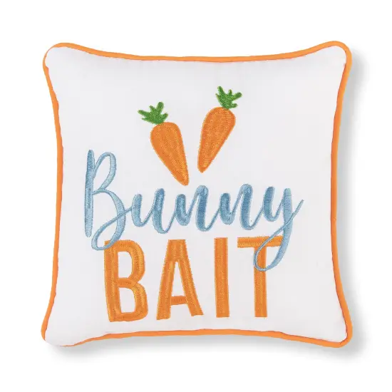Easter "Bunny Bait" Embroidered Small/Petite Spring Themed Accent Pillow, 10" x 10" {1}
