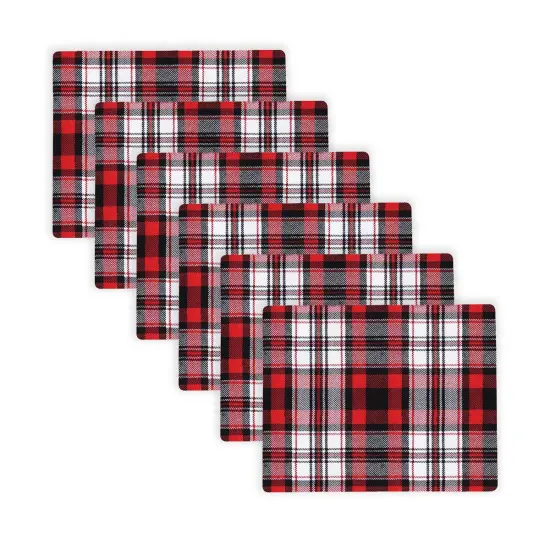 Fireside Red & Black Plaid Hardboard Set of 6 Placemats 12.75" x 16" {3}