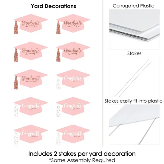 Big Dot of Happiness Rose Gold Graduation Lawn Decorations - 10 Piece {7}