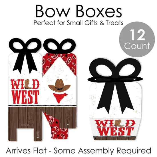 Big Dot of Happiness Western Hoedown - Square Favor Gift Boxes - Wild West Cowboy Party Bow Boxes - Set of 12 {7}
