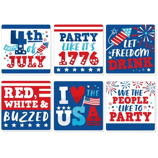 Big Dot of Happiness Firecracker 4th of July - Funny Red, White and Royal Blue Party Decorations - Drink Coasters - Set of 6 {1}
