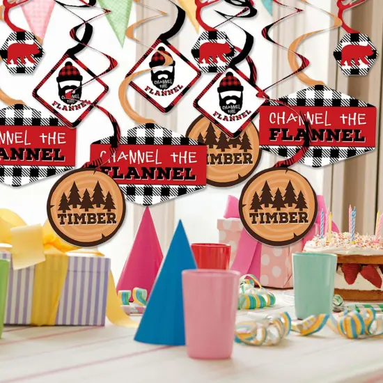 Big Dot of Happiness Lumberjack - Channel the Flannel - Buffalo Plaid Party Hanging Decor - Party Decoration Swirls - Set of 40 {3}
