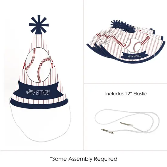 Big Dot of Happiness Batter Up - Baseball - Cone Happy Birthday Party Hats for Kids and Adults - Set of 8 (Standard Size) {6}