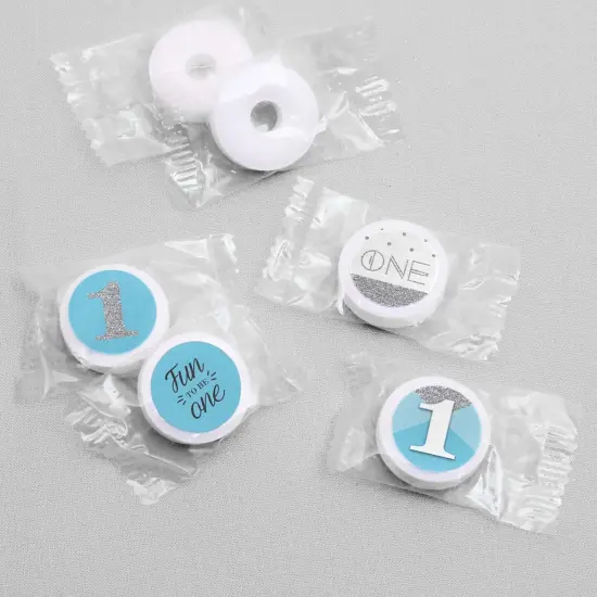 Big Dot of Happiness 1st Birthday Boy - Fun to be One - First Birthday Party Round Candy Sticker Favors - Labels Fits Chocolate Candy (1 sheet of 108) {4}