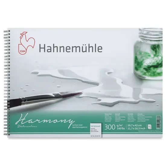 Hahnem&uuml;hle Harmony Wirebound Watercolor Pad - 11.7" x 16.5", Hot Press, 12 Sheets, 140 lb {1}