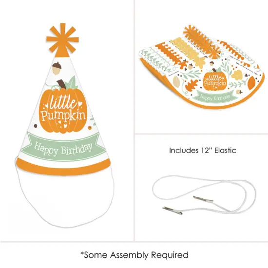 Big Dot of Happiness Little Pumpkin - Cone Happy Birthday Party Hats for Kids and Adults - Set of 8 (Standard Size) {6}