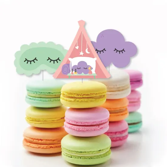 Big Dot of Happiness Pajama Slumber Party - Dessert Cupcake Toppers - Girls Sleepover Birthday Party Clear Treat Picks - Set of 24 {6}