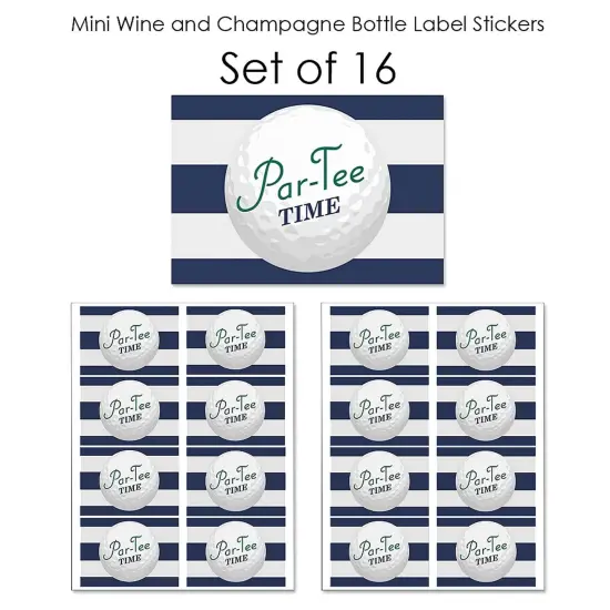 Big Dot of Happiness Par-Tee Time - Golf - Mini Wine and Champagne Bottle Label Stickers - Birthday or Retirement Party Favor Gift - Set of 16 {7}