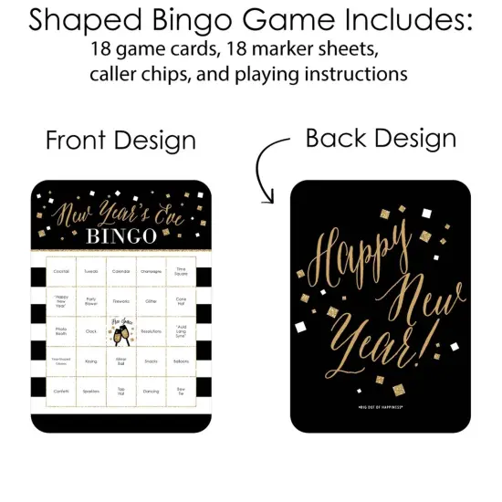 Big Dot of Happiness New Year's Eve - Gold - Bar Bingo Cards and Markers - New Years Eve Party Bingo Game - Set of 18 {4}
