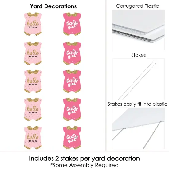 Big Dot of Happiness Hello Little One - Pink and Gold - Baby Bodysuit Lawn Decorations - Outdoor Girl Baby Shower Yard Decorations - 10 Piece {7}