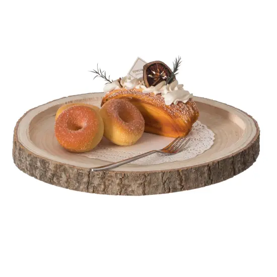 Natural Wooden Bark Round Slice Tray, Rustic Table Charger Centerpiece {5}